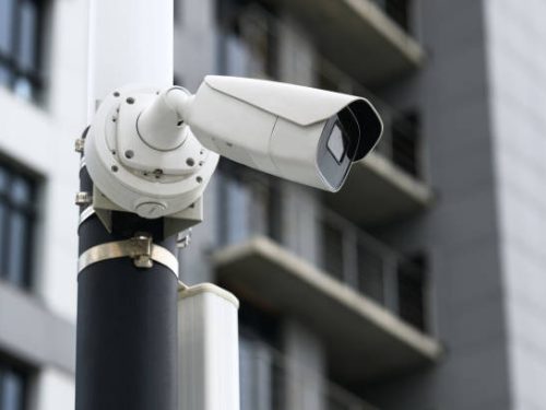 Outdoor security camera. Horizontal photo. Optics